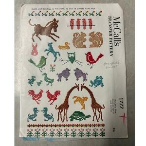 Vintage 1970's McCalls Transfer Pattern #1777 Cross-Stitch Embroidery Animals